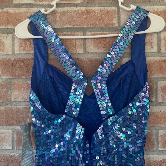 NWT Vintage 90s Niteline Della Roufogali Sequin Party Dress Blue Women’s 8 Eras - Picture 5 of 7